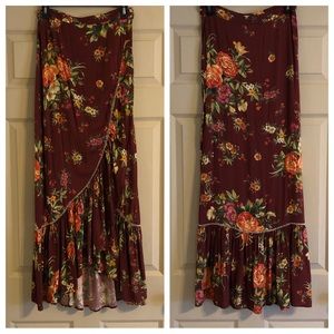 Farm Rio for Anthropologie Burgundy Wrap Skirt